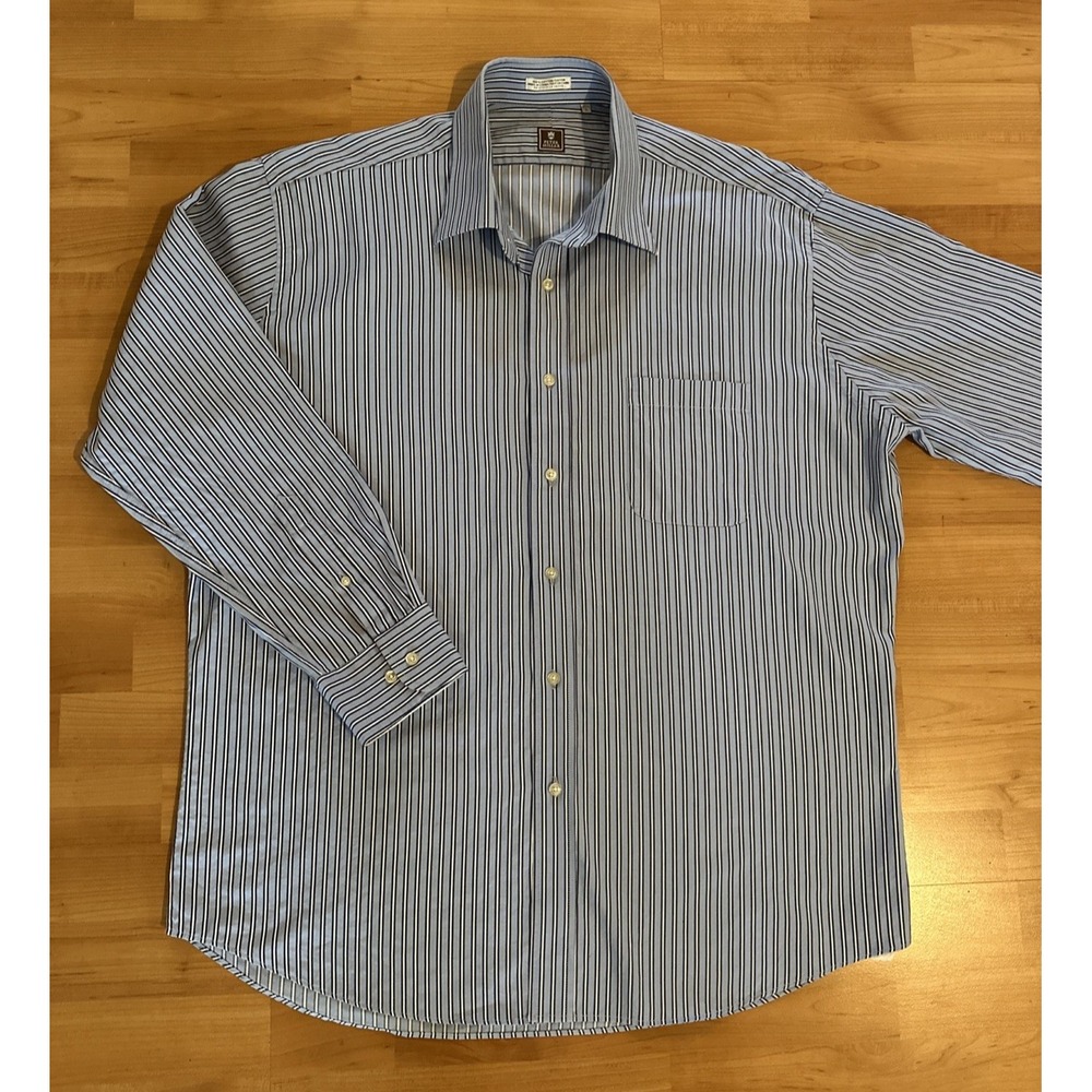 Peter Millar 100%‎ Cotton Long-Sleeve Shirt – Blue Stripe – Men's Large 17½